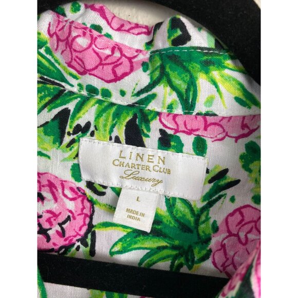 Charter Club Womens Linen blend Floral Long Sleeve Button up Shirt size Large - Picture 3 of 15